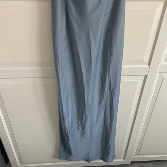 BHLDN Dylan Dusty Blue One-Shoulder Satin Side-Slit Gown 20218 - Picture 8 of 14